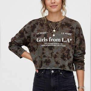 2/$25 Pull&Bear Tie-Dye "Girls from L.A." Cropped Sweatshirt
